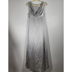 Nicole Miller A-Line Maxi Dress Size 10 Cowl Neck Sleeveless Gown Metallic Gray